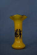 Geel ‘Tango Glass’ Art Deco vaas met zwarte decoratie