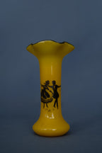 Geel ‘Tango Glass’ Art Deco vaas met zwarte decoratie