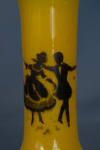 Geel ‘Tango Glass’ Art Deco vaas met zwarte decoratie