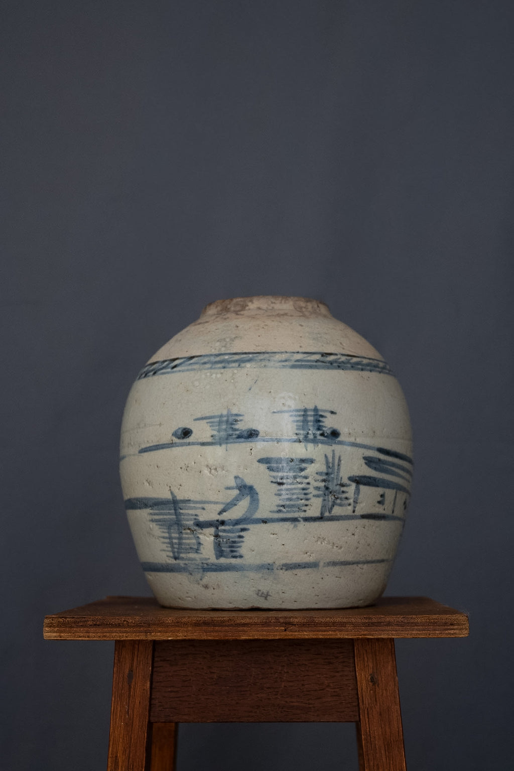 Chinese blauw-witte voorraadpot met landschapsdecoratie