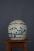 Chinese blauw-witte voorraadpot met landschapsdecoratie
