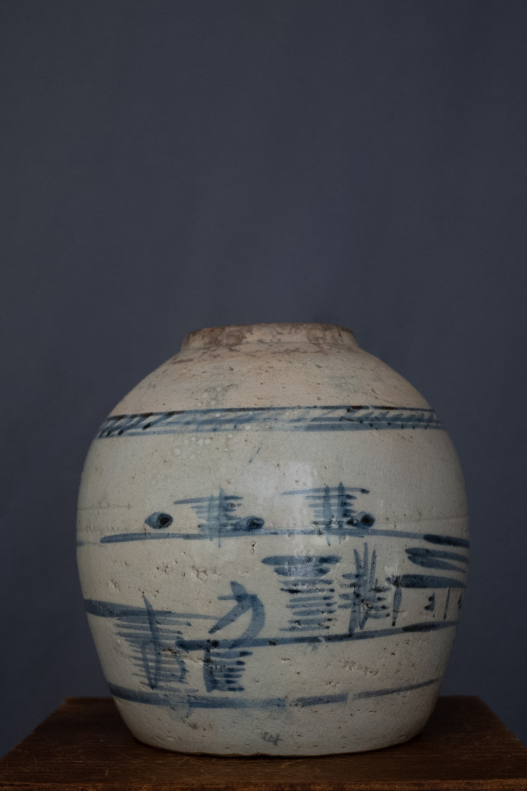 Chinese blauw-witte voorraadpot met landschapsdecoratie