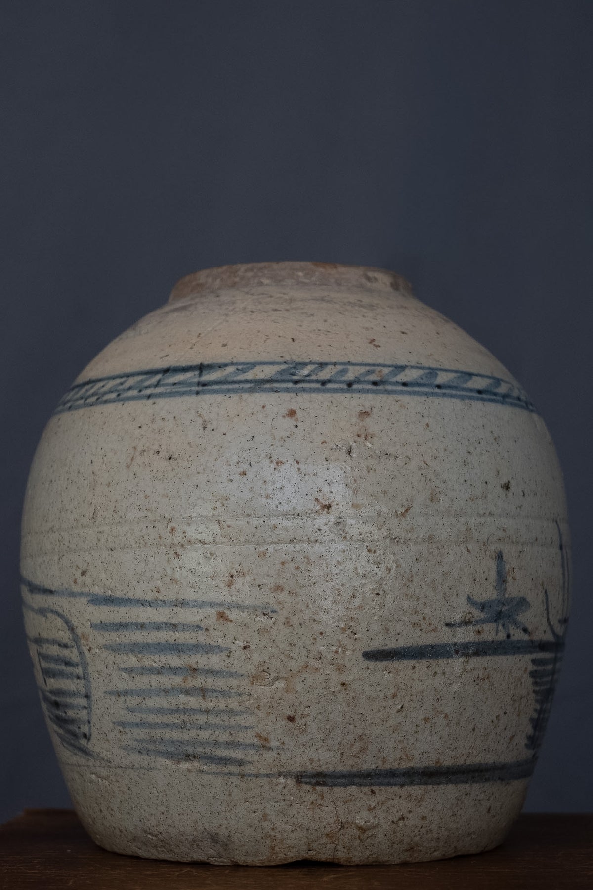 Chinese blauw-witte voorraadpot met landschapsdecoratie