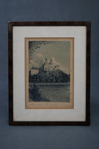 Antieke ets van Stift Melk aan de Donau