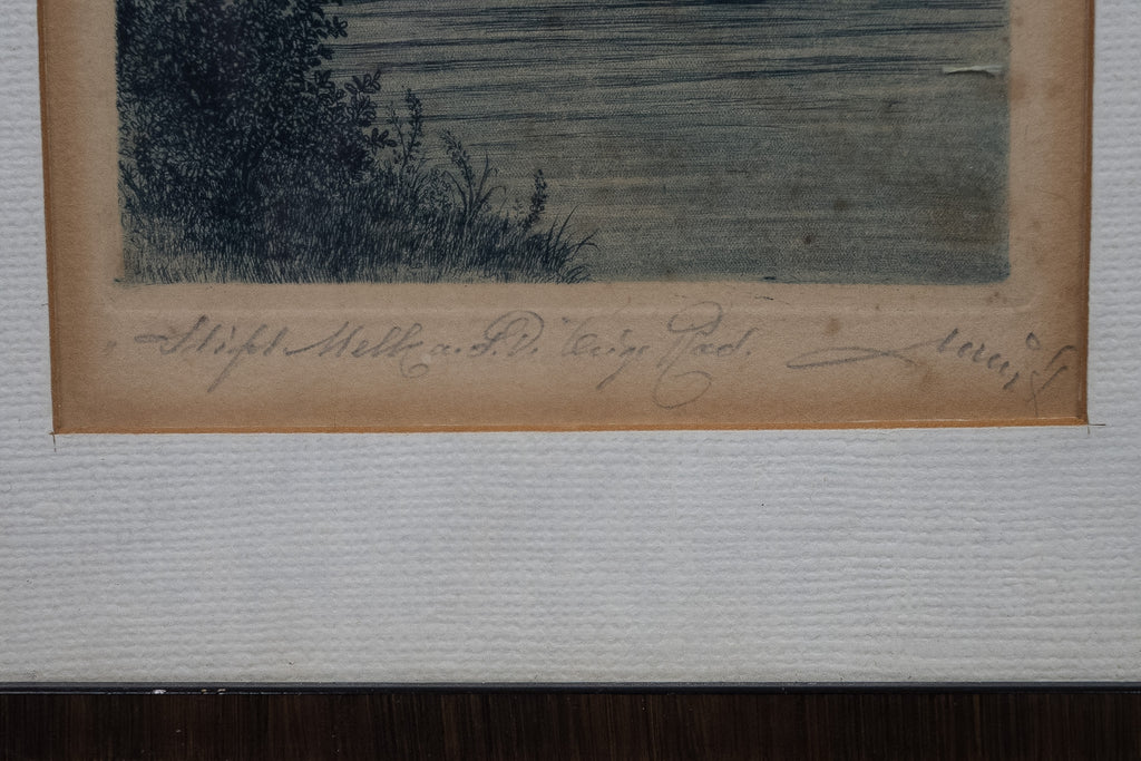 Antieke ets van Stift Melk aan de Donau
