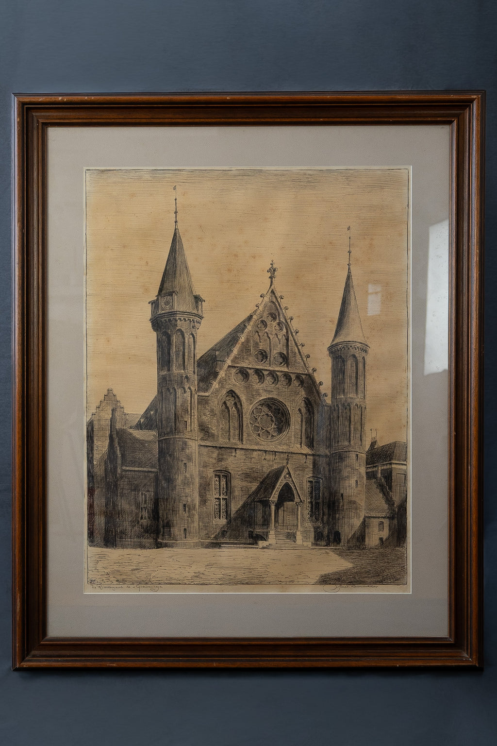 Gravure van de Ridderzaal, Den Haag door A. Jager