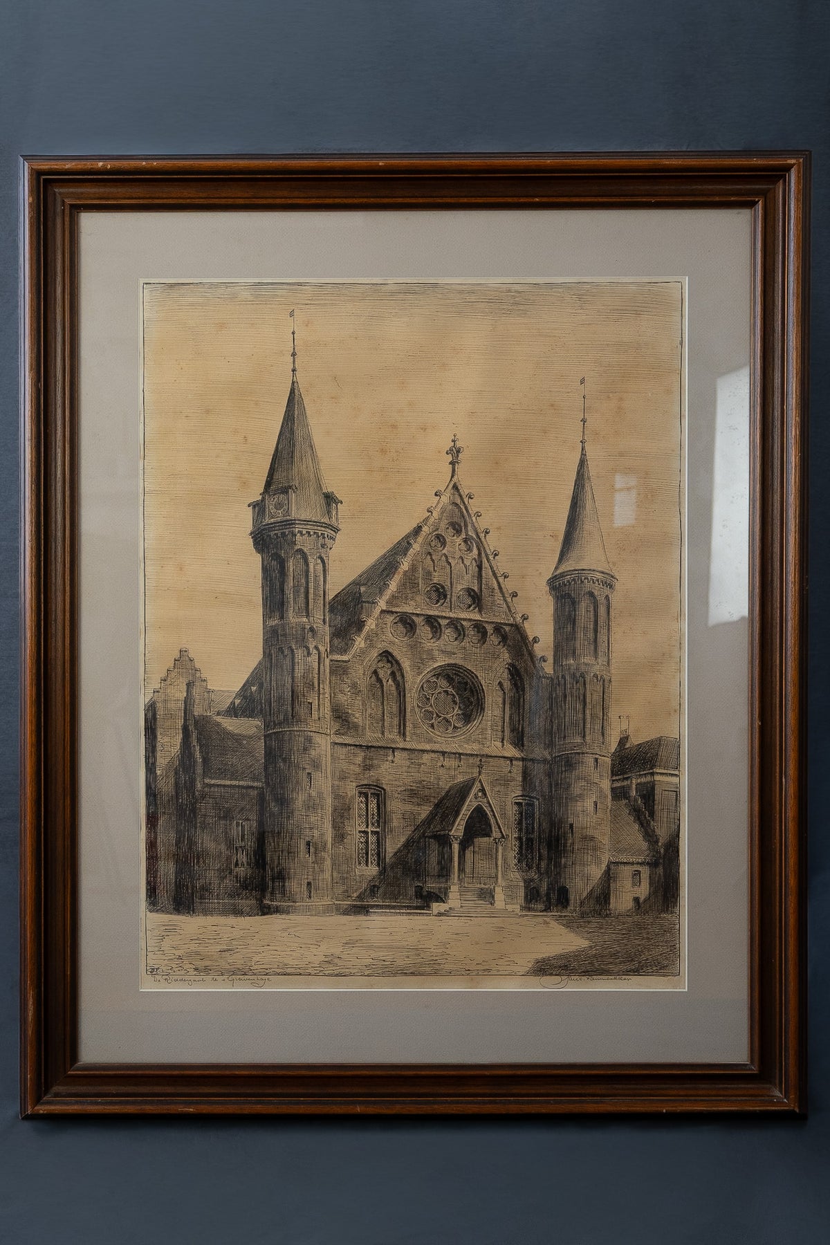Gravure van de Ridderzaal, Den Haag door A. Jager