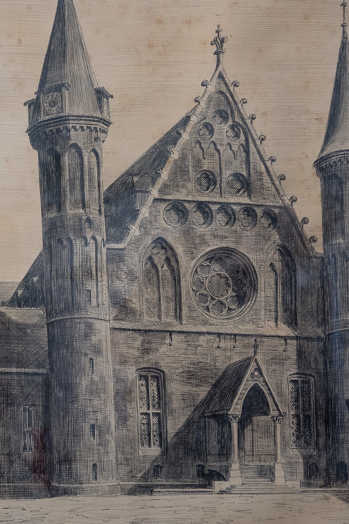 Gravure van de Ridderzaal, Den Haag door A. Jager