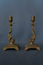 Paar messing kandelaren met vissendecor
