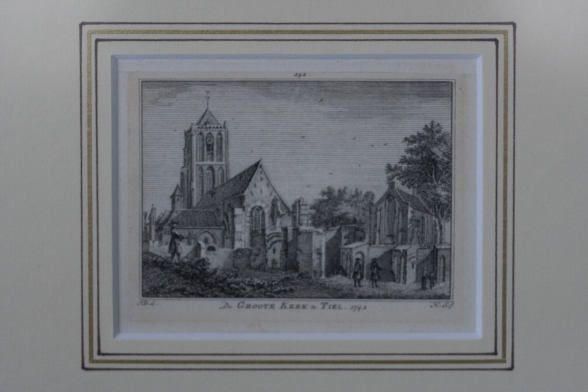 18e-eeuwse gravure ‘De Groote Kerk te Tiel’ – Hendrik Spilman naar Jan de Beijer