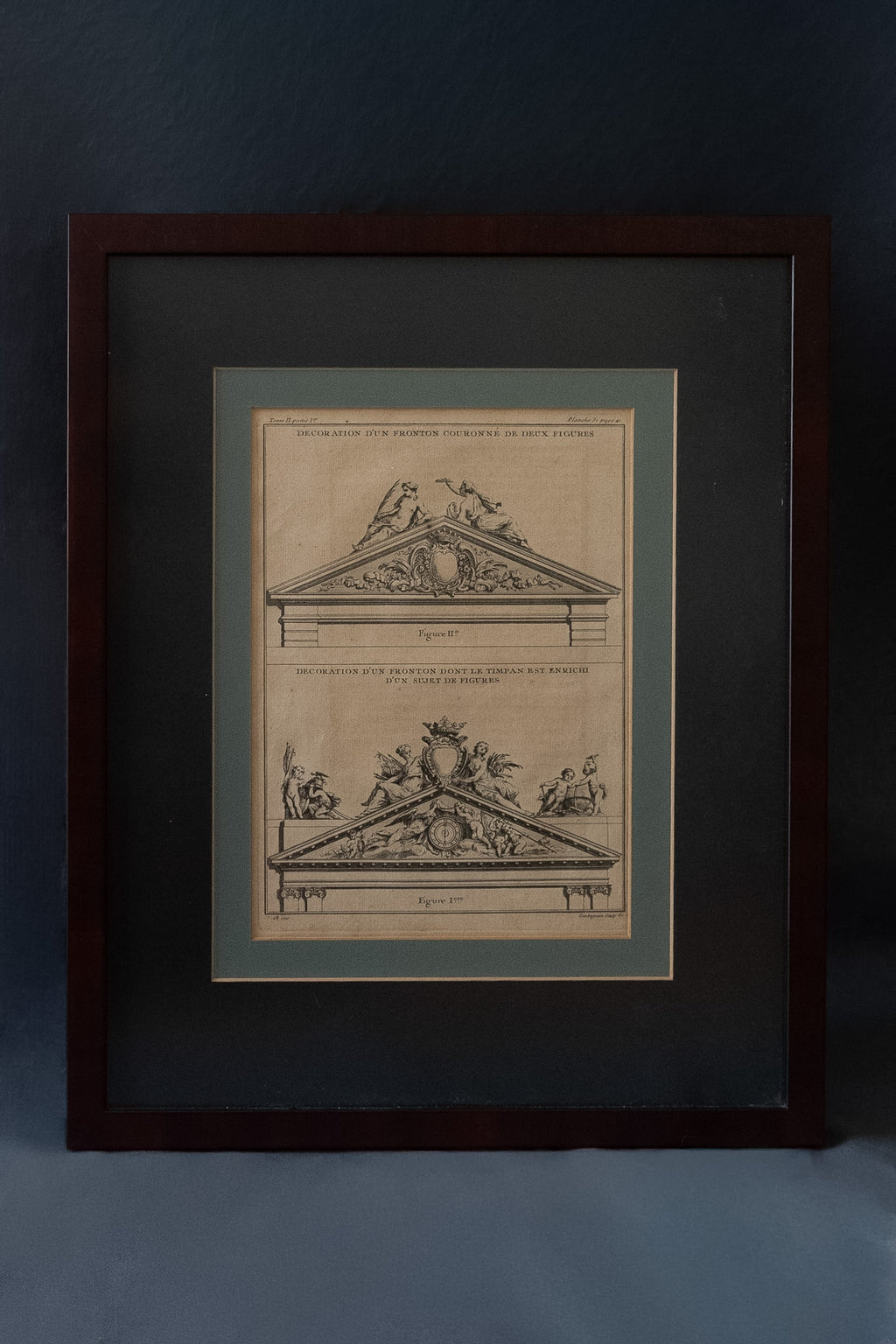 Franse architectuurgravure met frontons – naar Jacques-François Blondel
