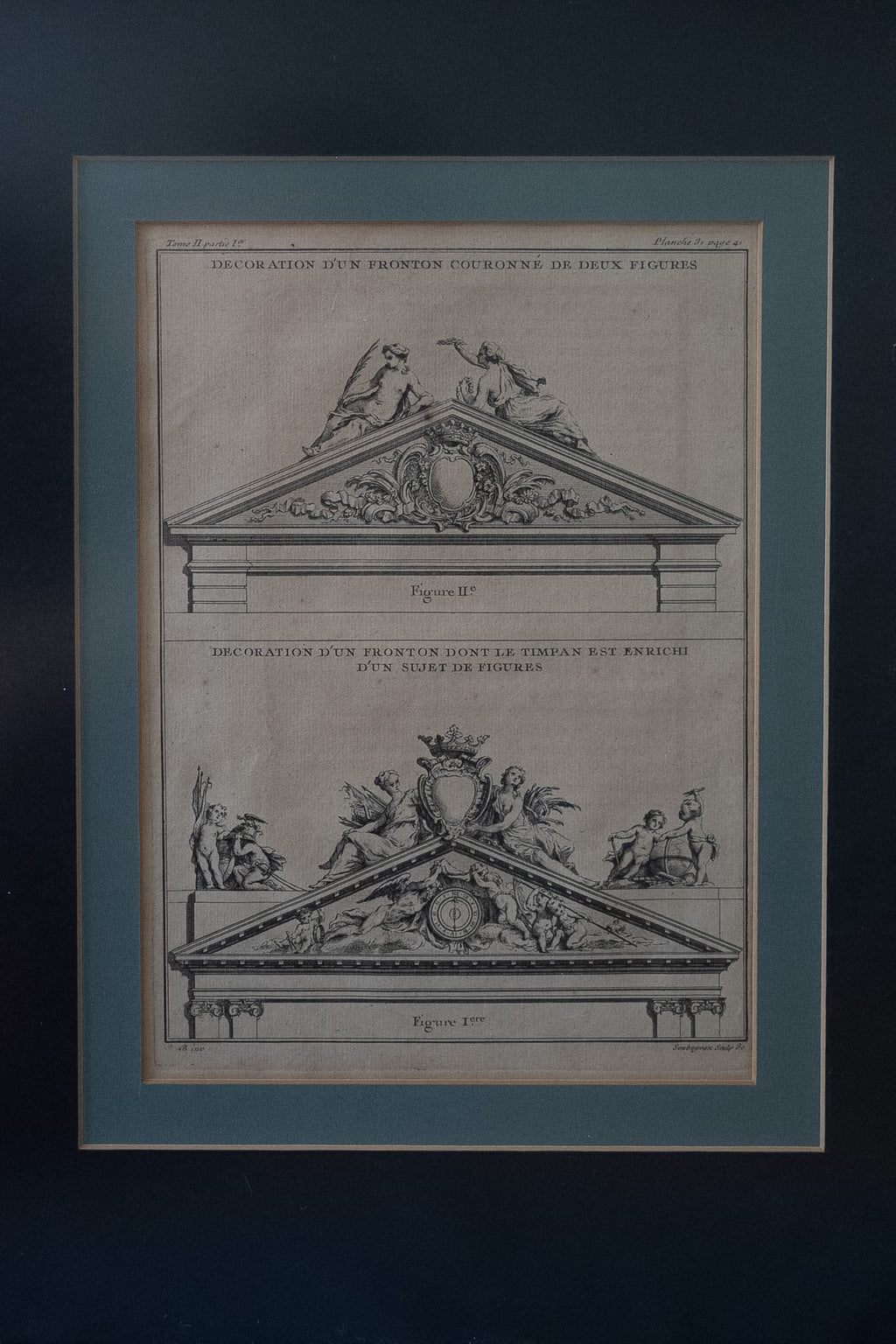 Franse architectuurgravure met frontons – naar Jacques-François Blondel