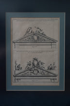 Franse architectuurgravure met frontons – naar Jacques-François Blondel