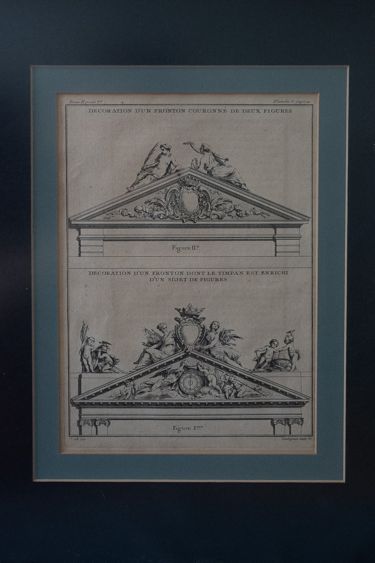 Franse architectuurgravure met frontons – naar Jacques-François Blondel