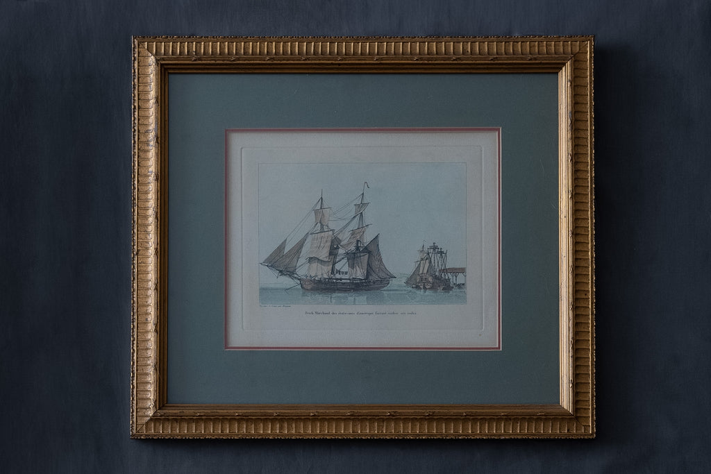 Maritieme prent naar Jean-Jérôme Baugean – Amerikaanse brik