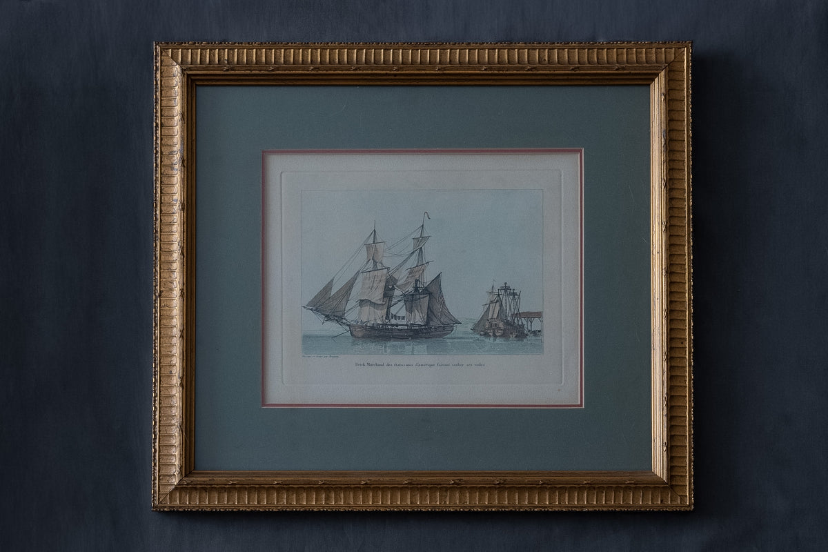 Maritieme prent naar Jean-Jérôme Baugean – Amerikaanse brik