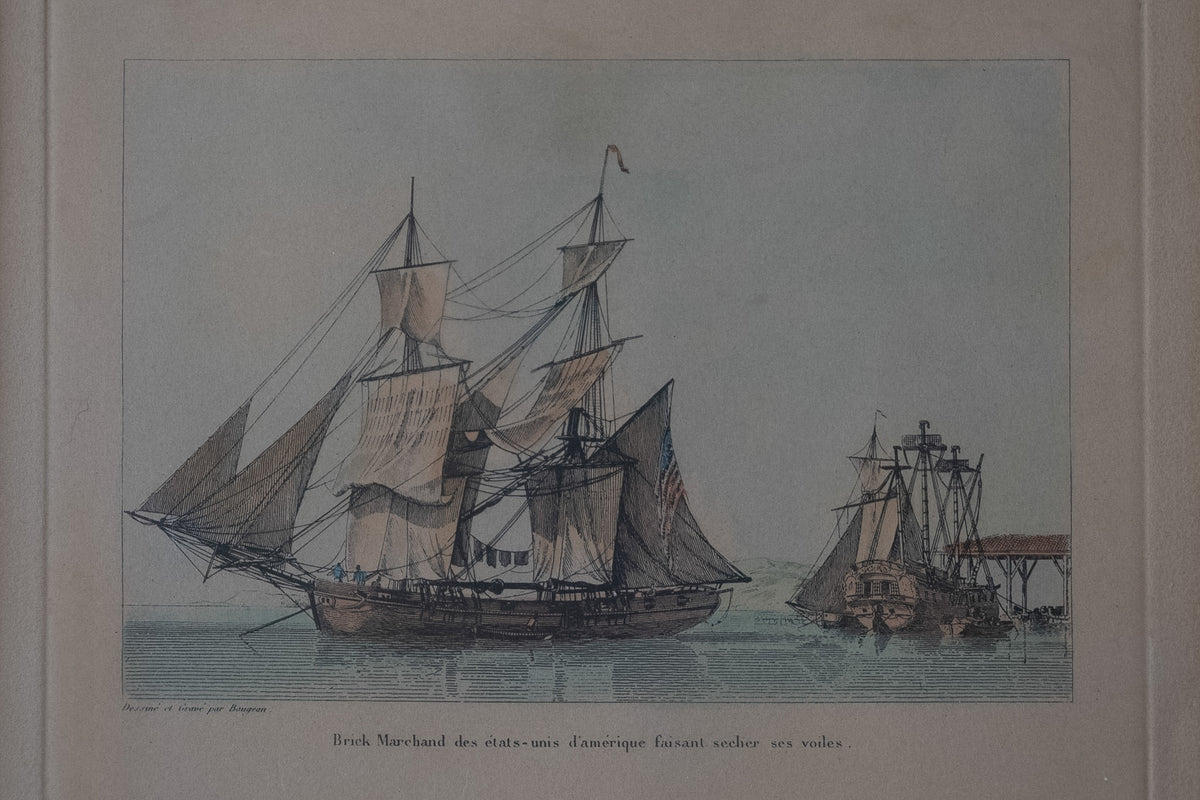 Maritieme prent naar Jean-Jérôme Baugean – Amerikaanse brik