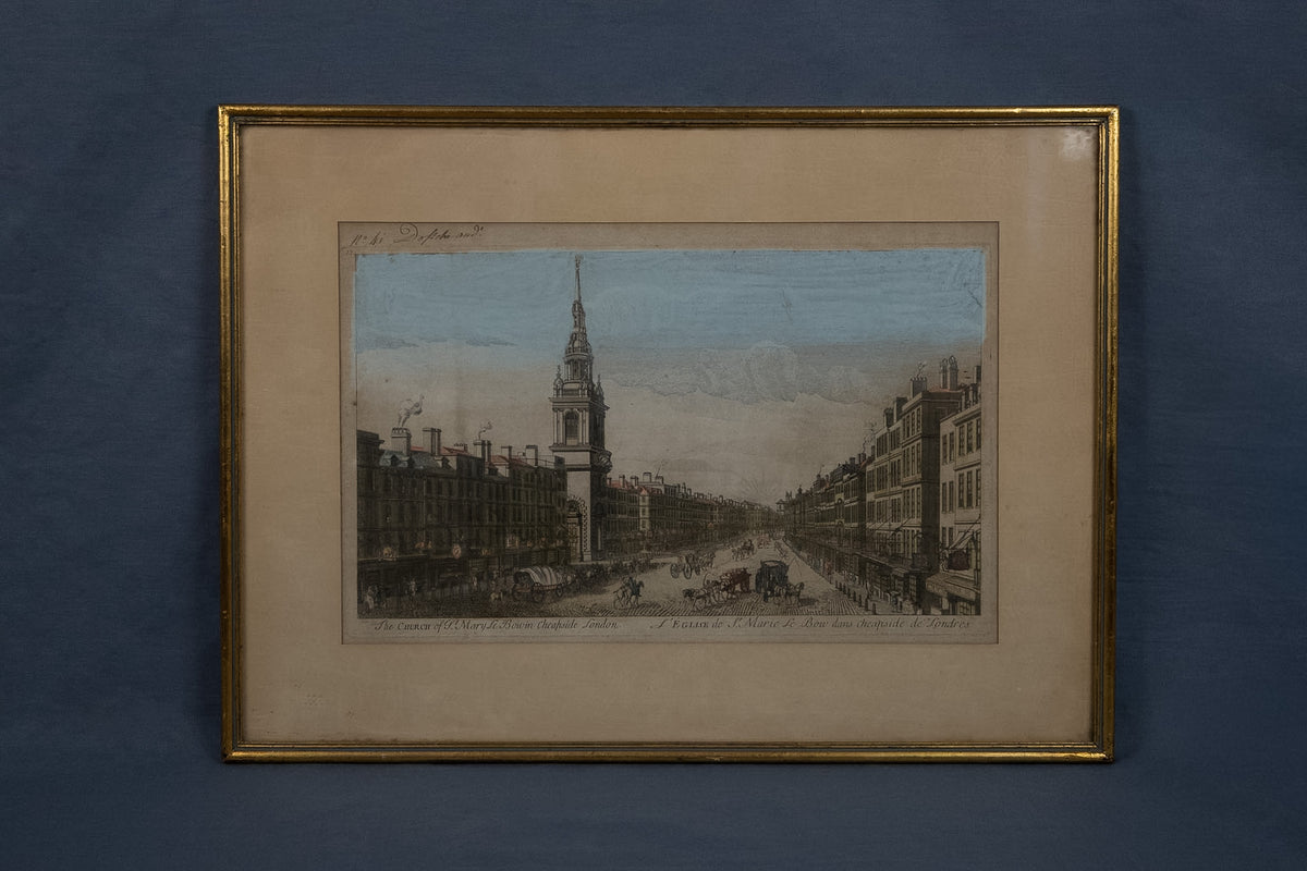 18e-eeuwse opticaprent van Cheapside en St Mary-le-Bow, Londen