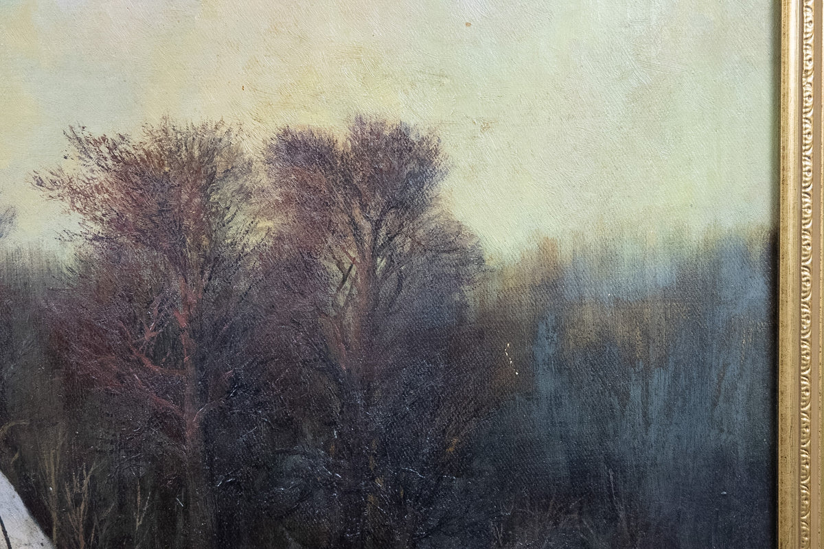 Gesigneerd winters landschap met boerderij