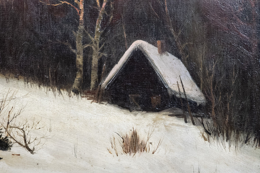 Gesigneerd winters landschap met boerderij