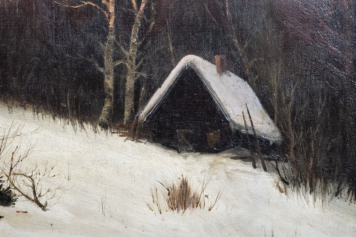 Gesigneerd winters landschap met boerderij