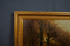 Gesigneerd olieverfschilderij boslandschap met vijver – R. Hoetmer, Laren