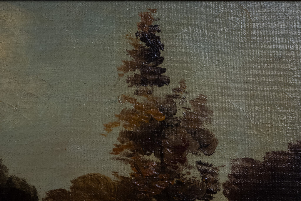 Gesigneerd olieverfschilderij boslandschap met vijver – R. Hoetmer, Laren