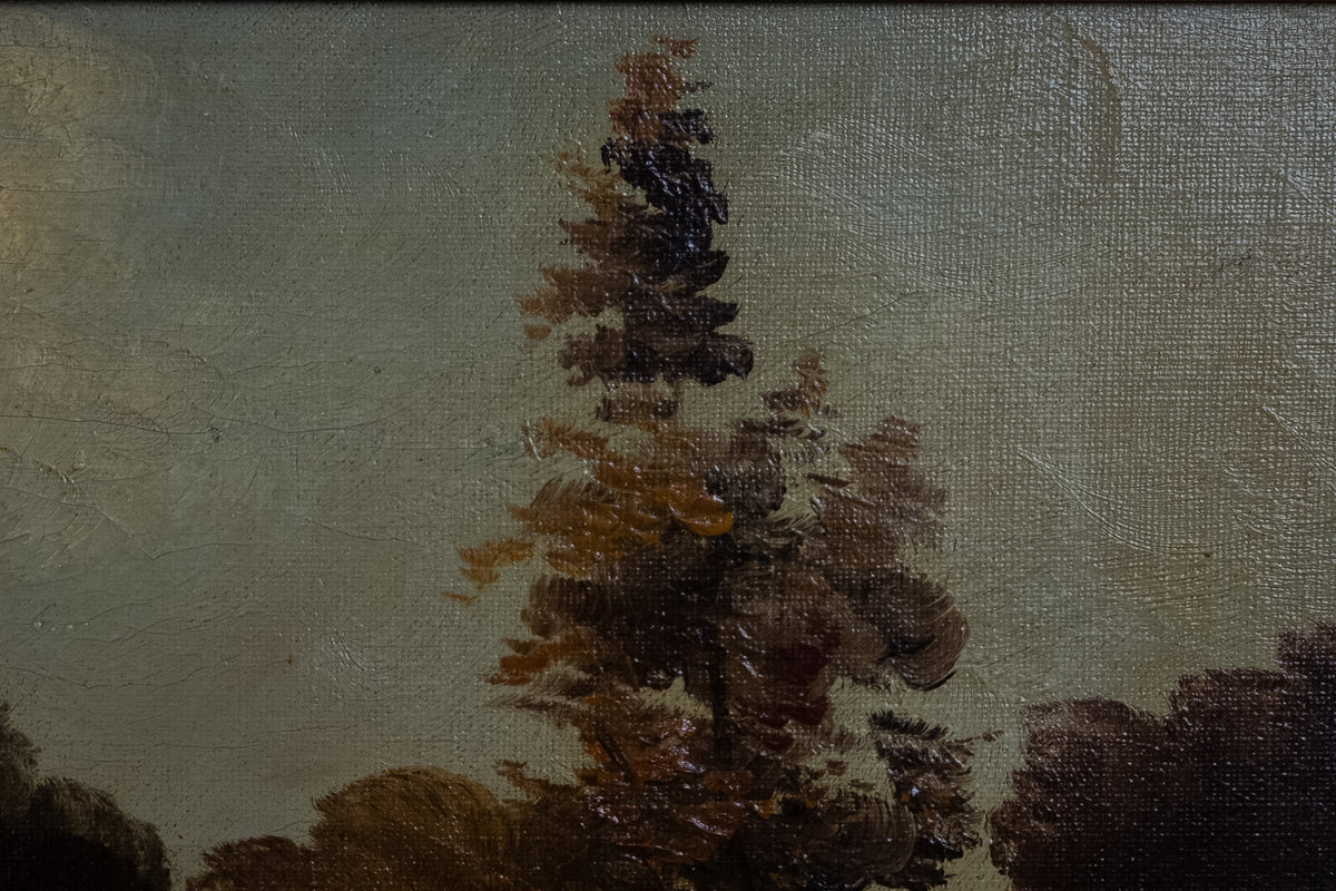 Gesigneerd olieverfschilderij boslandschap met vijver – R. Hoetmer, Laren