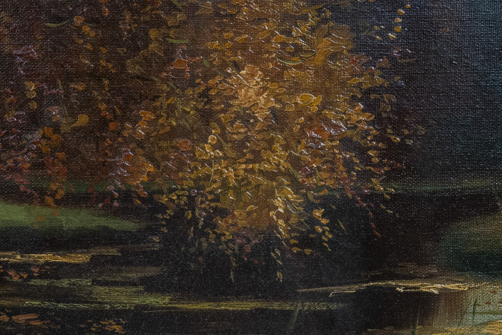 Gesigneerd olieverfschilderij boslandschap met vijver – R. Hoetmer, Laren