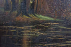 Gesigneerd olieverfschilderij boslandschap met vijver – R. Hoetmer, Laren